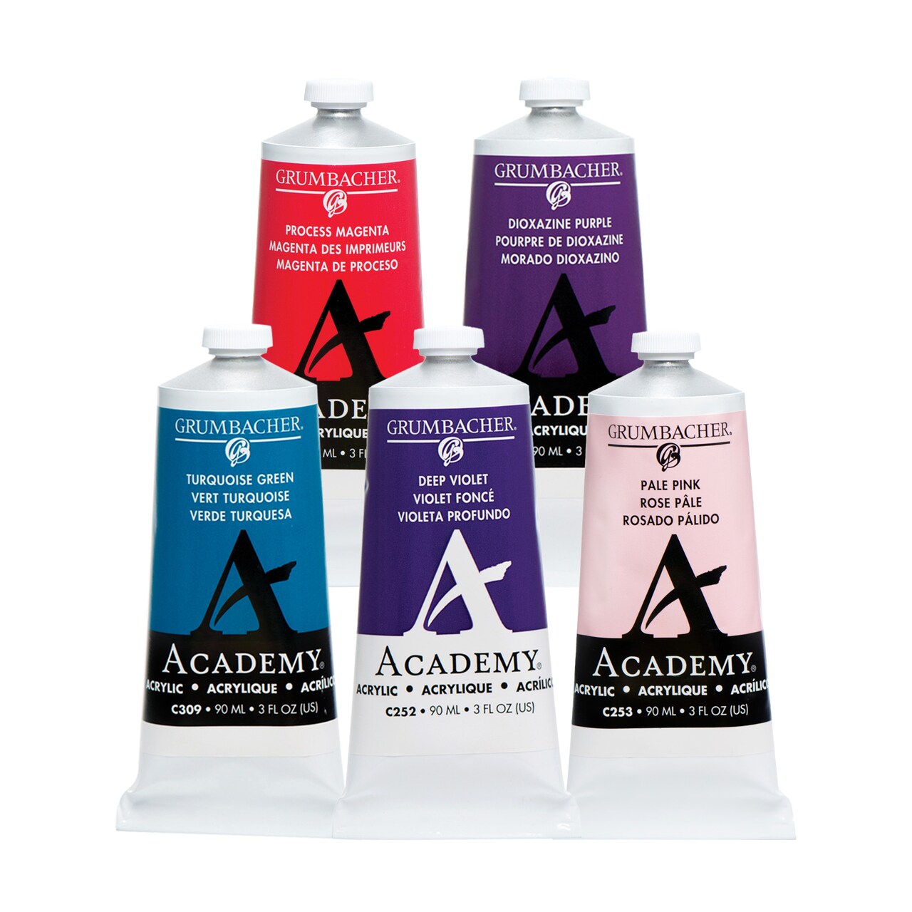 Grumbacher Academy Professional Acrylic Paint Set of 5 - 90ml Purple Colors - Artist Grade Acrylic Paint Set with Premium Pigments, Semi-Gloss Sheen, ASTM Lightfast Rating 1
